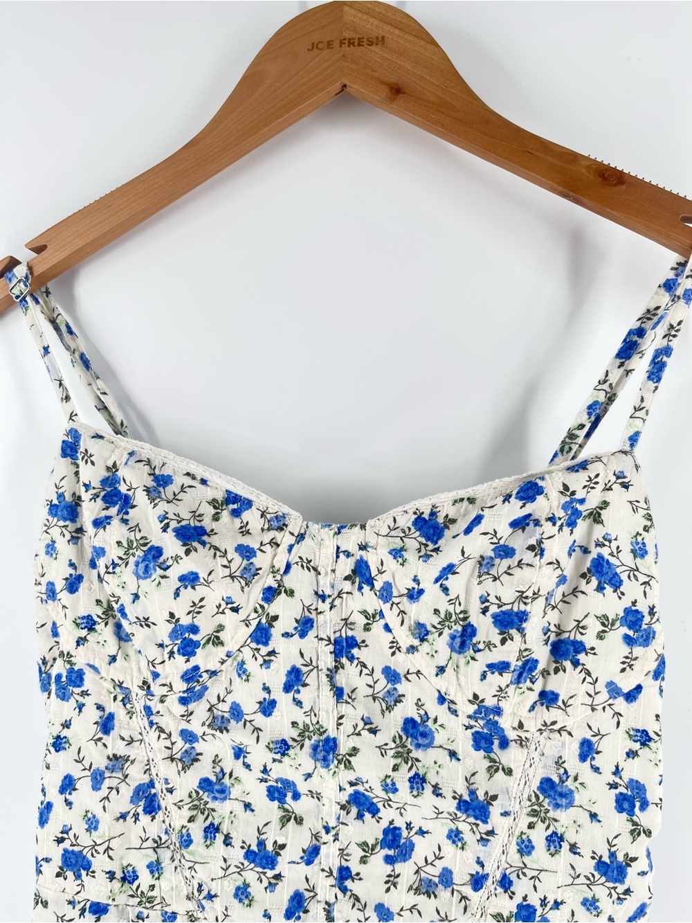 Bershka Blue Floral Corset Midi Dress Lace-Up Back Cotton Lined Women’s L - Picture 6 of 15